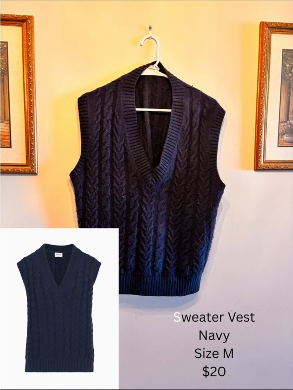 Sunday Best Navy Cable-Knit V-Neck Sweater Vest